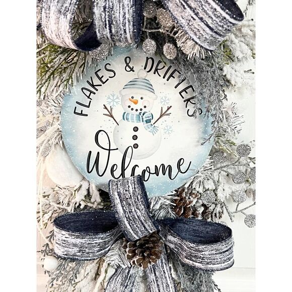 Luxe Winter Midnight Navy Blue Gray Silver Winter Teardrop Swag Wreath - Picture 3 of 9